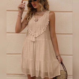 Women's Sleeveless Fringe Hem Simple Dress
